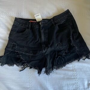 Distressed denim shorts